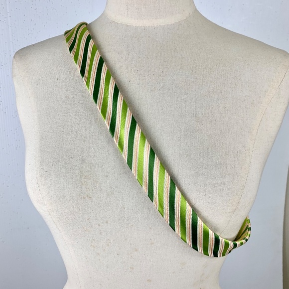 J Crew Silk Fabric Belt M L Green Pink Diagonal Stripes D Ring Slide Excellent - Picture 10 of 11